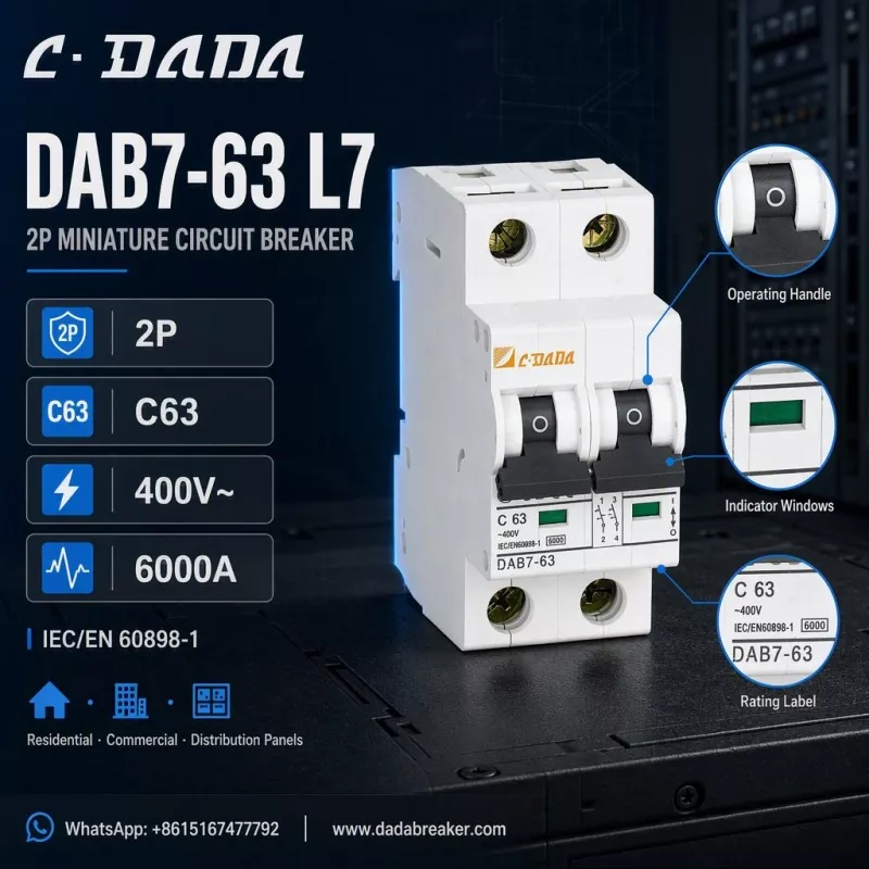 DAB7-63 L7 2P MCB - Dağıtım Panelleri için Şeffaf, Kompakt Koruma